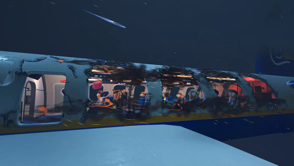 Badly damaged passenger plane flying at night
